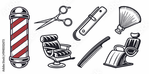 a collection of barber tools and equipment Vector
