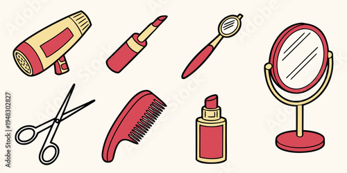 a set of makeup and hair styling tools Vector