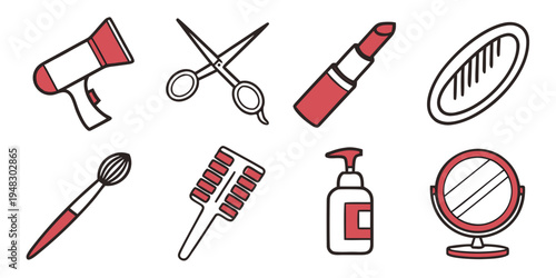 a collection of hair styling tools and cosmetics Vector