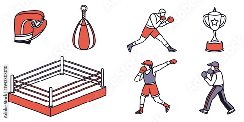 a set of boxing related items and actions Vector
