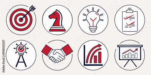 business strategy and planning icons Vector