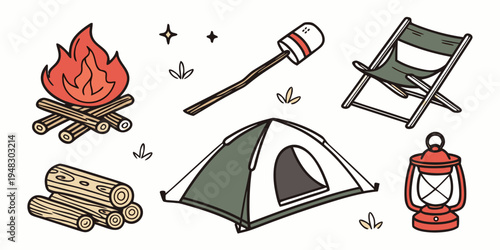 camping gear and accessories for outdoor adventure Vector
