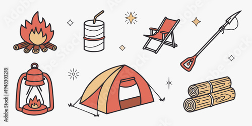 a collection of camping items and symbols Vector