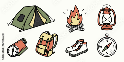 a collection of camping gear and accessories Vector