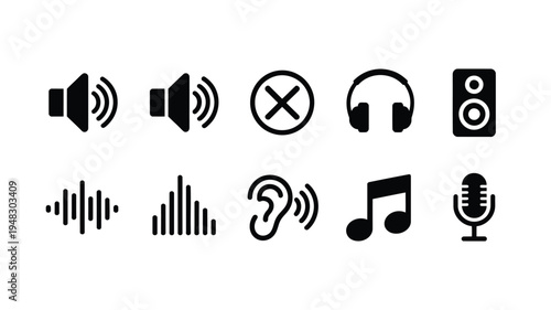 Audio music solid icons sound volume headphones speaker vector