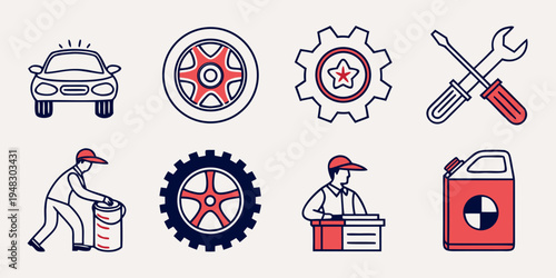 a collection of car maintenance and repair icons Vector
