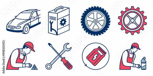 a set of mechanic service icons and tools Vector
