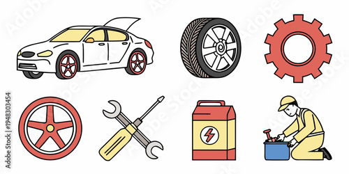 a collection of car maintenance and repair icons Vector