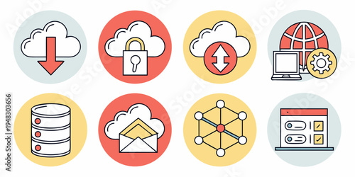 a set of icons for cloud computing and network concepts Vector