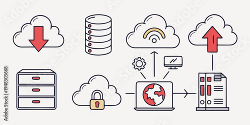 cloud computing and data transfer process Vector