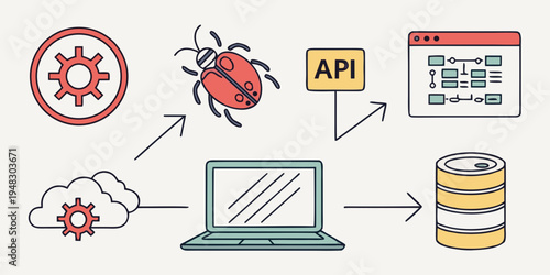 a diagram showing the process of api bug tracking and management Vector