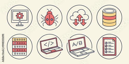 a collection of icons related to computer security and hacking Vector