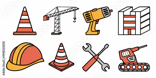 collection of construction tools and equipment Vector