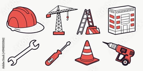 construction tools and equipment icons Vector