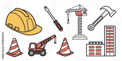 construction tools and equipment for building and roadwork Vector