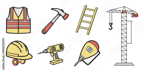 construction tools and equipment for building and safety Vector
