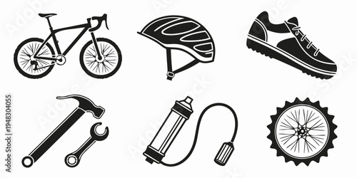 a collection of bicycle and cycling accessories Vector