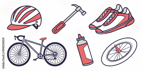 a collection of cycling gear and tools Vector