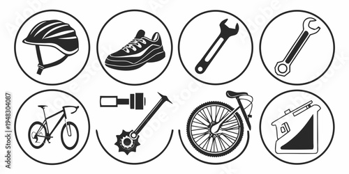 icons of bicycle and repair tools Vector