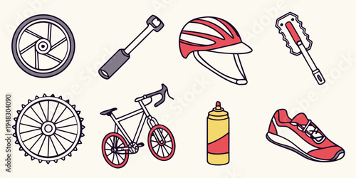a collection of bicycle parts and accessories Vector