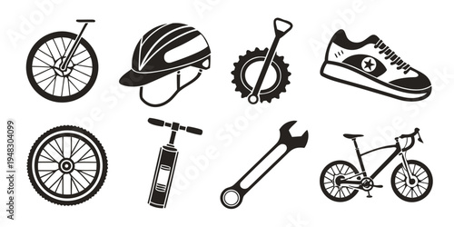 a set of bicycle and cycling related objects Vector