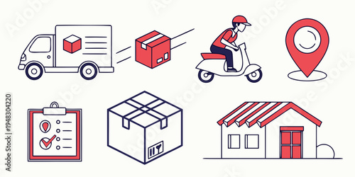 delivery process with boxes and vehicles Vector