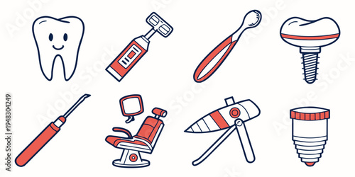 a collection of dental tools and equipment Vector