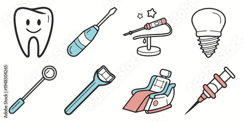 a set of dental tools and icons Vector