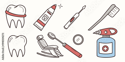 Dental care tools and tooth hygiene products Vector