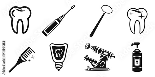 a collection of dental tools and teeth icons Vector