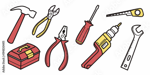 a collection of various hand tools for repair and construction Vector