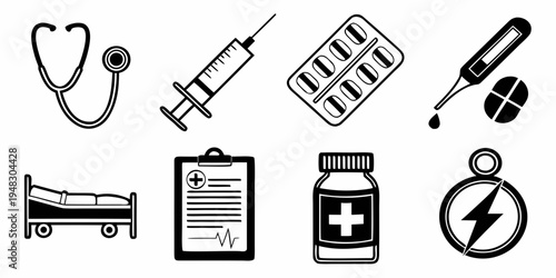 medical icons including stethoscope and syringe Vector