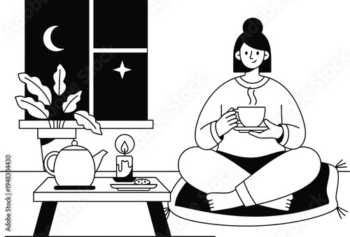 woman relaxing with tea at home