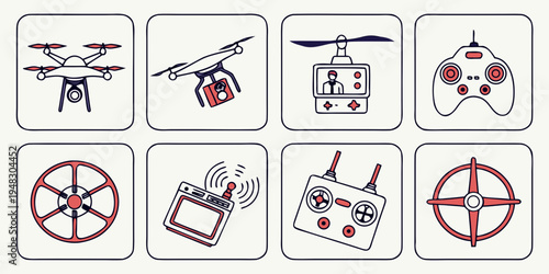 icons of drones and drone parts Vector