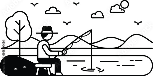 man fishing on lake shore