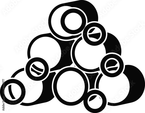 Barrel stack silhouette with wooden casks and wine barrels pile, vintage brewery or winery storage icon isolated on white background