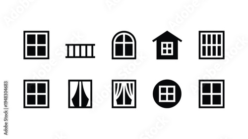 Balcony window silhouette icon set building exterior railings vector