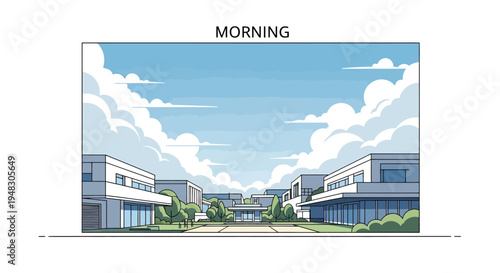 Clean lines define modern architecture under a vast, cloud-filled sky