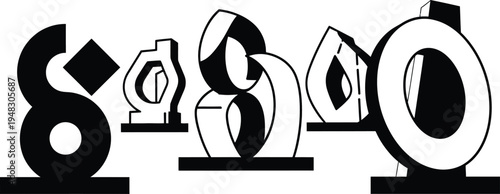 black and white abstract shapes on pedestals