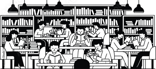 students studying in library