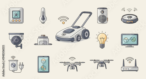 Collection of smart home devices and automation icons