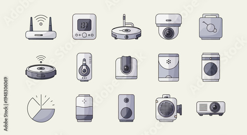 Collection of modern technology devices and smart home gadgets