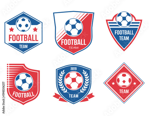 Φωτογραφία set of soccer or football club logos, sport team badge collection with shield ba