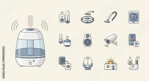 Set of modern home appliances and smart devices for a comfortable lifestyle