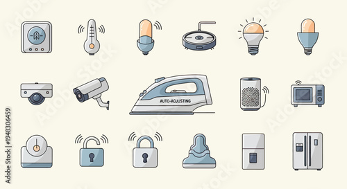 Collection of smart home devices, from security to appliances