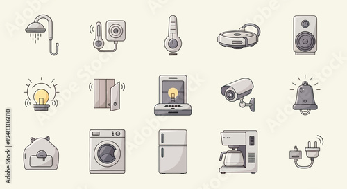 Collection of modern smart home appliance icons