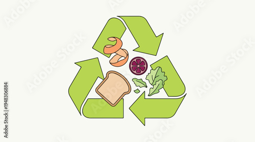 Food waste recycling and composting symbol with organic scraps illustration