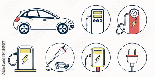 electric vehicle charging icons Vector