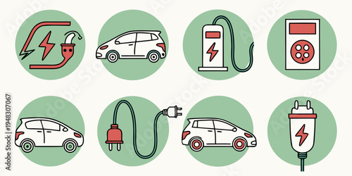 electric vehicle charging icons Vector