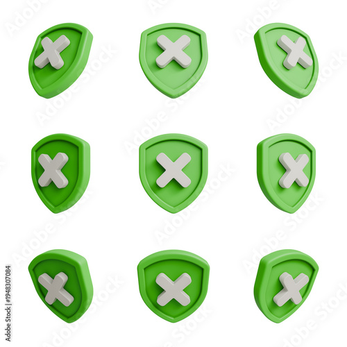 Green 3D Shield Icon with Cross Symbol, Minimalist Glossy Protection Badge Multi Angle View for UI UX Design and Success Interface. Free Download Green 3D Shield Icon with Cross Symbol, Minimalist Glossy Protection Badge Multi Angle View for UI UX Design and Success Interface. - GFXLoad